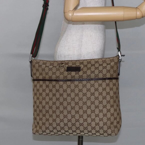 GUCCI GG Canvas Web Sherry Line Shoulder Bag Beige Silver - Picture 1 of 16